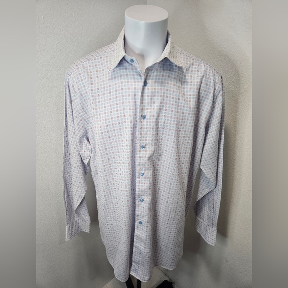 David Donahue white/berry button down - Picture 1 of 6